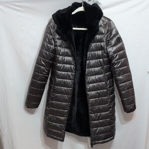 Calvin Klein Metallic Gray Puffer Coat